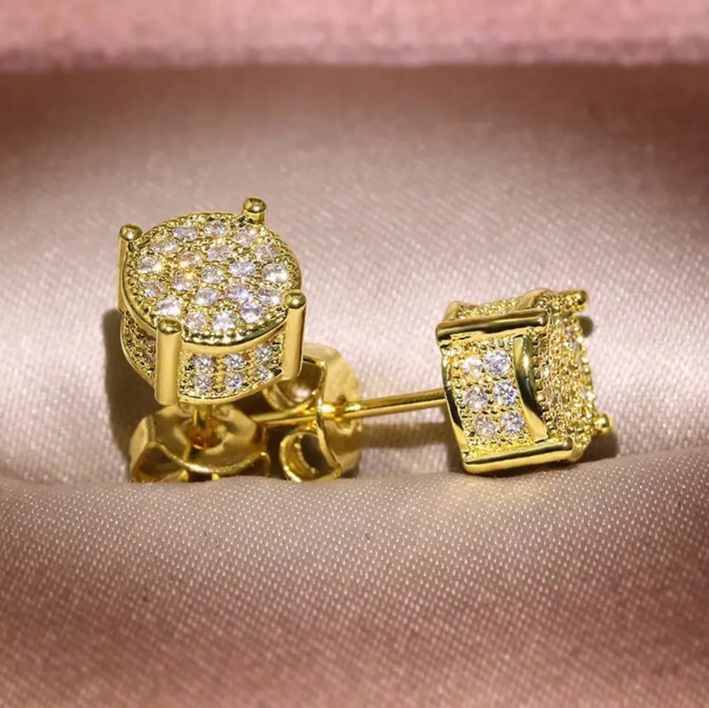 Cubic Zirconia Stud Earrings Gold - Picture 4 of 4